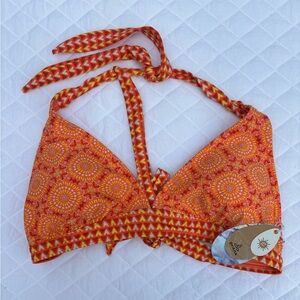Prana bathing suit halter top, size Med, orange/pink